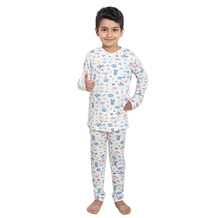 Детска пижама Uramag Interlock, 2 части, Памук, Бял