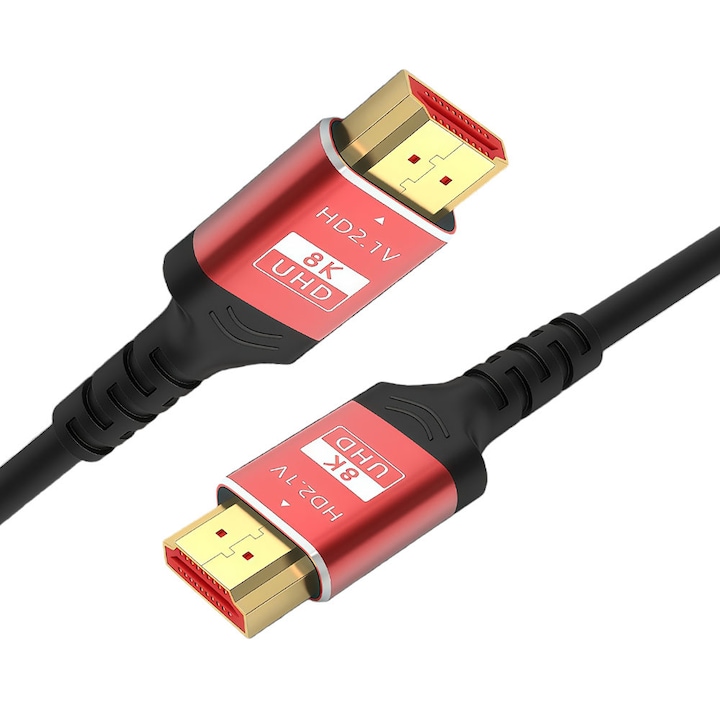 Cablu HDMI de inalta definitie, 3 metri, 8K/60Hz, 4K/120Hz, 2K/240Hz, viteza mare de 48Gbps, HDR dinamic si static, fluxuri audio multiple, rosu/negru