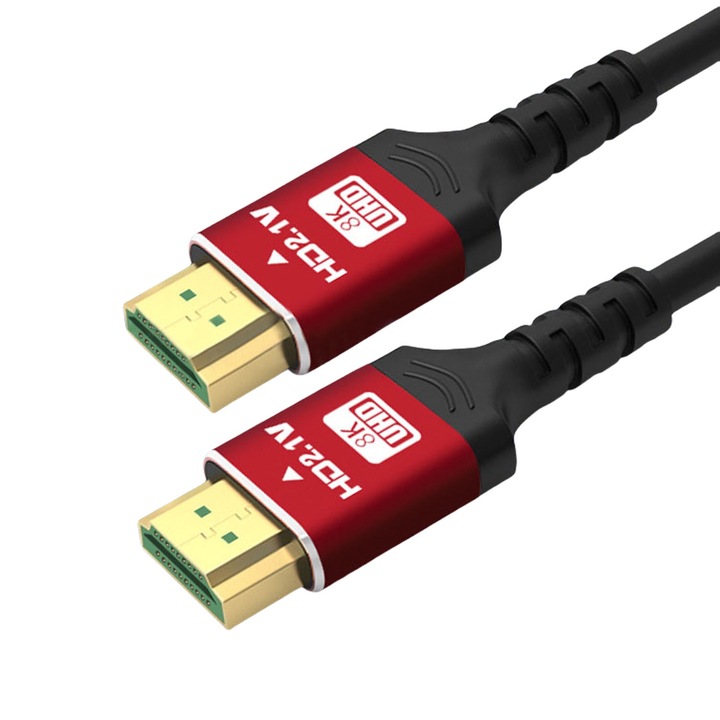 Кабел HDMI 2.1, 8K, 4K, Ultra HD, 48Gbps 8K 60Hz, 4K 120Hz, съвместим с конзолата PS5 Xbox Series XS, HDR, eARC, VRR, 3m, червен