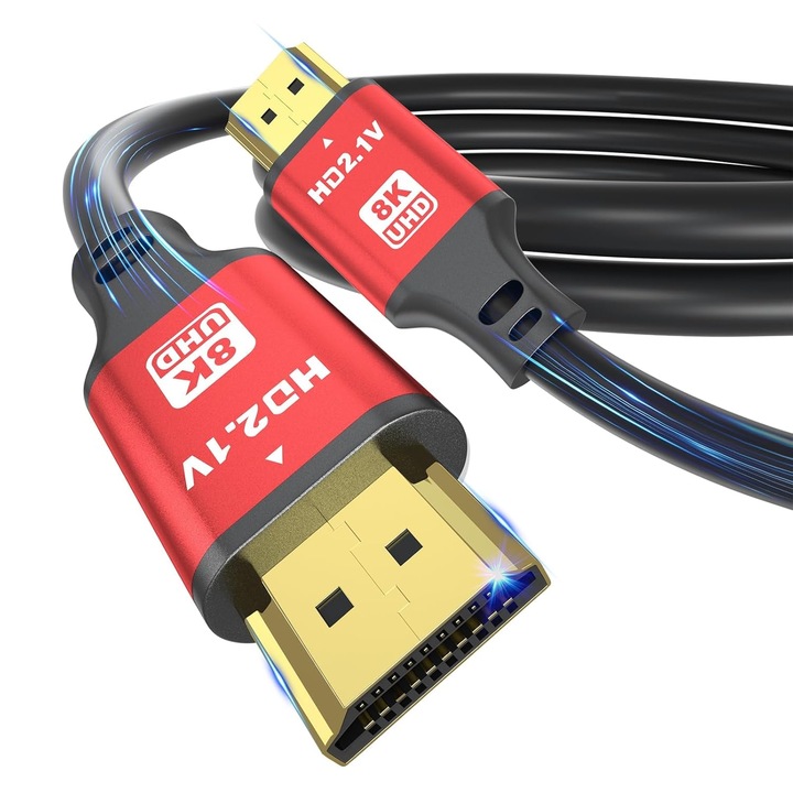 HDMI 2.1 кабел, 8K, 4K, Ultra HD, 48Gbps 8K 60Hz, 4K 120Hz, съвместим с конзола PS5 Xbox Series XS, 2 метра, статичен и динамичен HDR, червен