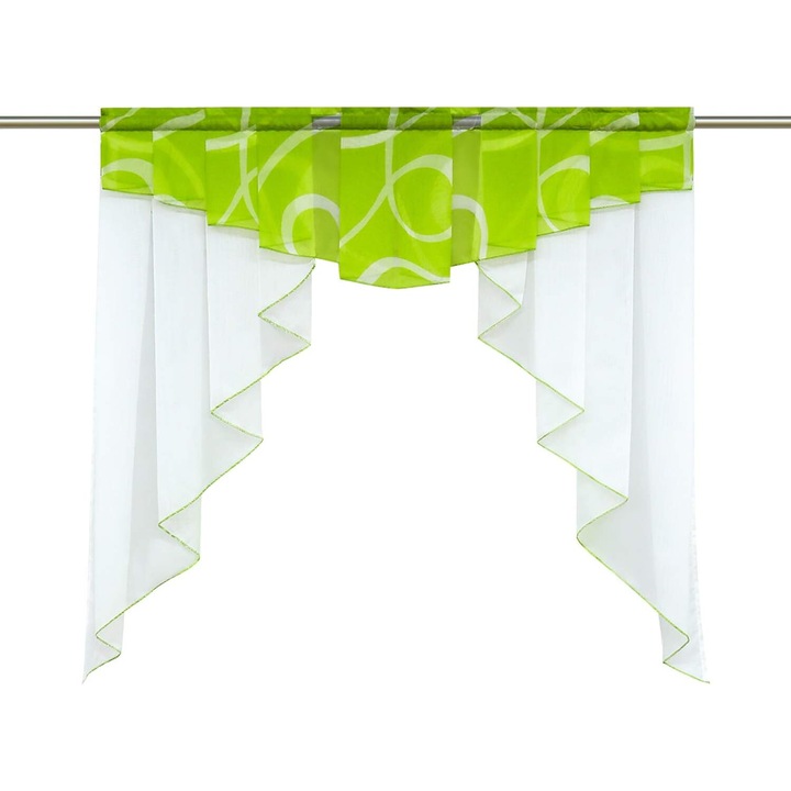 Függöny fodros, SCHOAL, 140 x 145 cm, fátyolból, karnisra húzható vagy akasztható, fehér és zöld