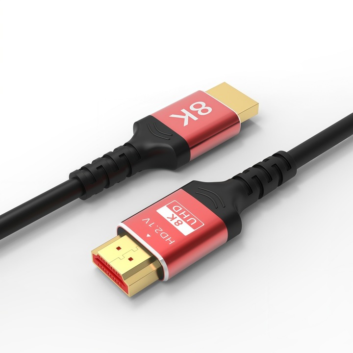 Cablu HDMI de inalta definitie, 2 metri, suporta HDR dinamic, 8K/60Hz, 4K/120Hz, eARC, potrivit pentru proiectoare, laptopuri, monitoare, televizoare, PS4/PS5, negru/rosu