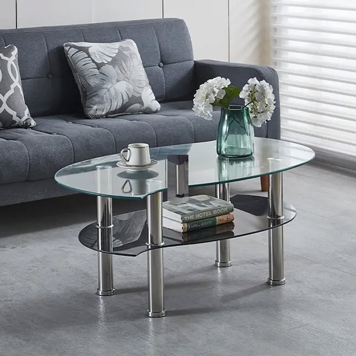 Masa Cafea KJCT152 cu blat de sticla 100 x 60 x 44 cm