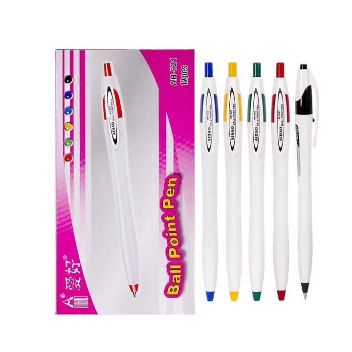 Set 12 Pixuri Aihao cu Bila, Varf 0.7 mm, 2 buc x 6 culori