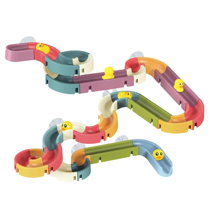 Fürdőjáték készlet, kacsás pálya. 48 darabos, tapadókorongokkal, vízi pálya, többszínű