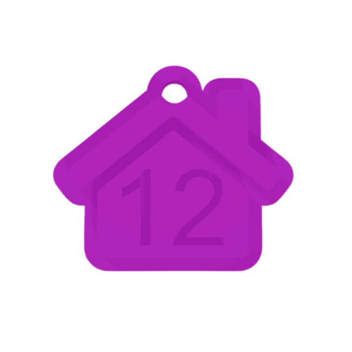Breloc numarul, "12", pensiuni, hoteluri, 41 X 47 mm mov deschis