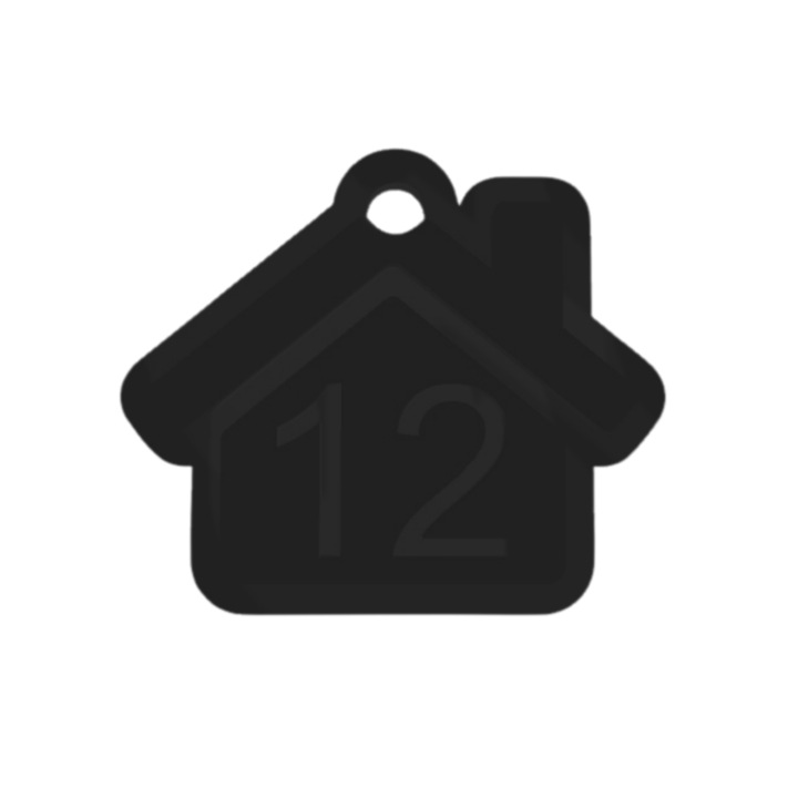 Breloc numarul, "12", pensiuni, hoteluri, 41 X 47 mm negru