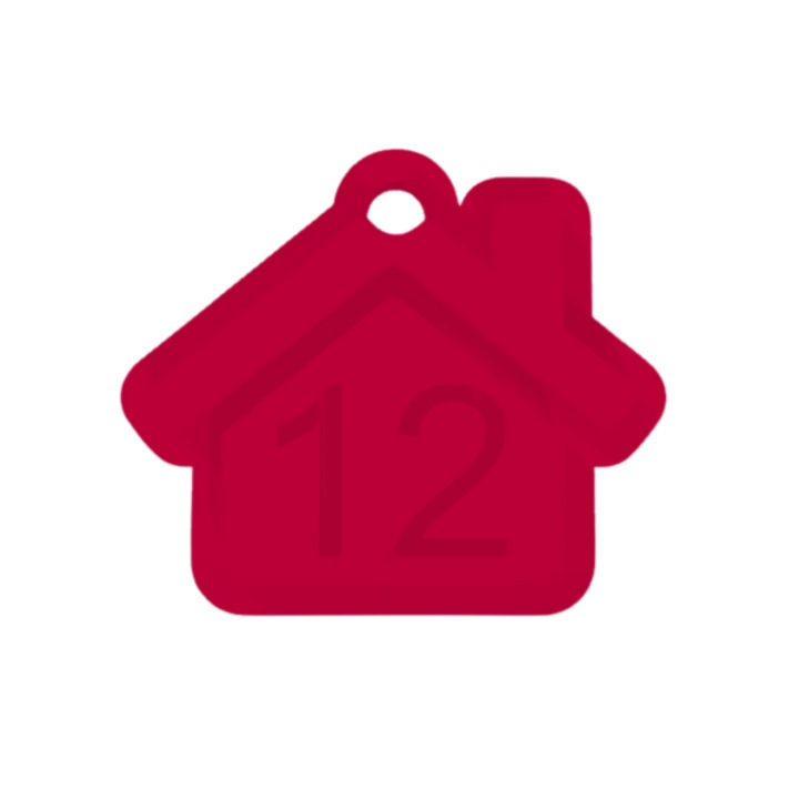 Breloc numarul, "12", pensiuni, hoteluri, 41 X 47 mm roz zmeuriu