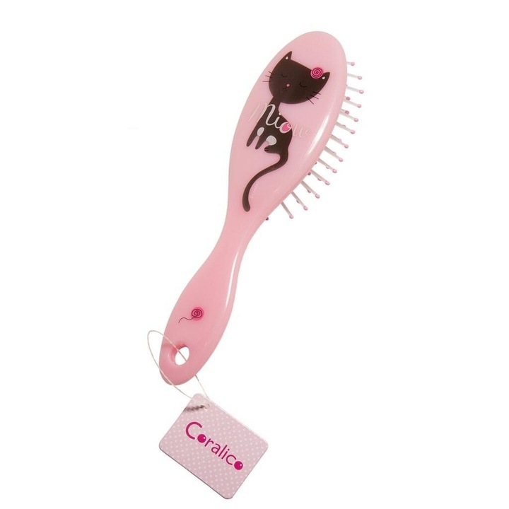 Perie de par Ateneum, cu imprimeu pisica, roz, 47x175mm