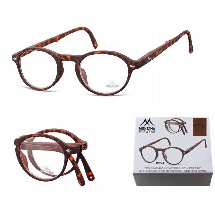 Ochelari de vedere Montana MR66A, unisex, lentile asferice, flexibile, pantera mata, etui inclus, 49x23x140mm