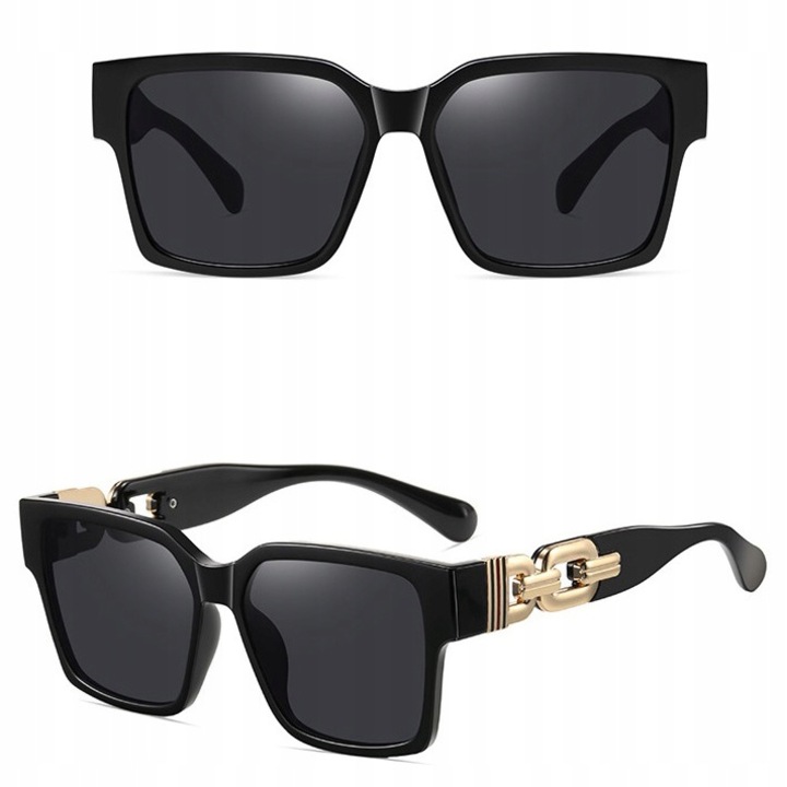 Ochelari de soare dama MAXAIR, kwadratowe, UV400, negru cu auriu, 55x17x142mm, set etui si servetel