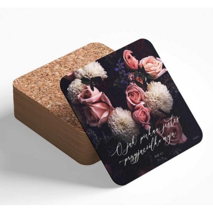 Поставка за чаша Szaron, декоративен текст, 10x10см, прозрачна