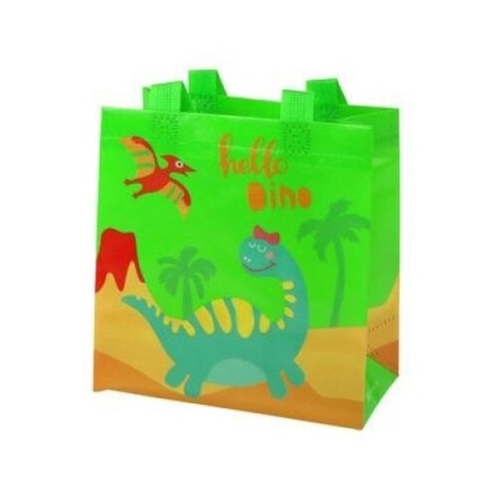 Punga cadou cu dinozaur, LEANToys, verde, 23x21.5x11cm