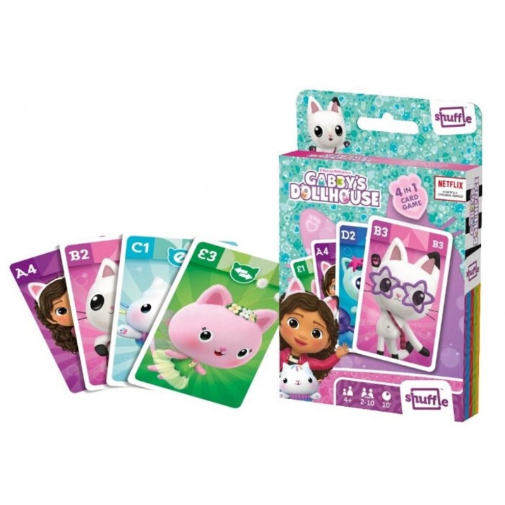 Joc de societate Shuffle 4 in 1 Gabby's Dollhouse Cartamundi, 4+ ani, 147x102 mm