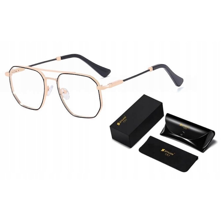 Ochelari de vedere Stylion Pilotki, filtru Blue Light si Antireflex, auriu/negru, 53x19x145mm