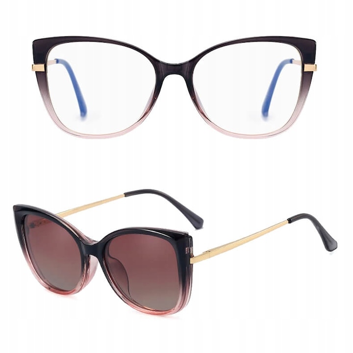 Ochelari de vedere Stylion, Cat Eye, filtru Blue Light, Clip-On polarizat, multicolor 54x17x141mm