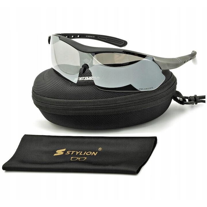 Ochelari sportivi Speed, polarizati, UV 400, gri-negru mat, 14.3x4.6cm