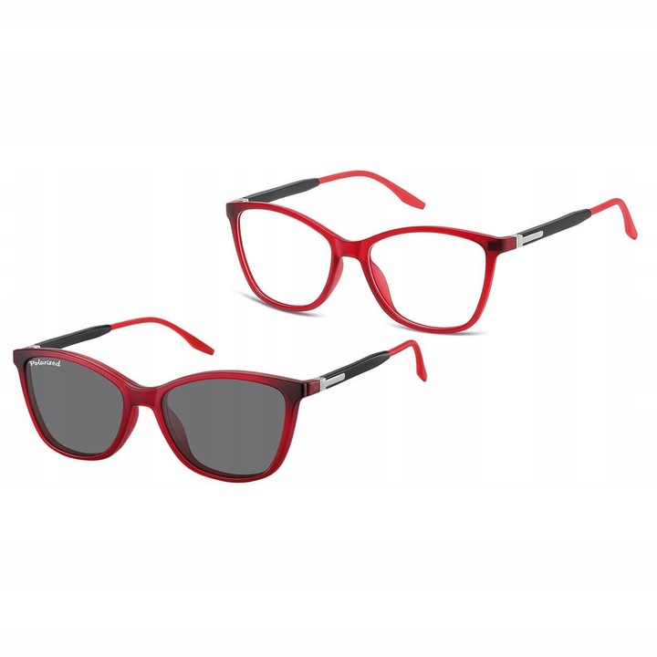 Ochelari de vedere Sunoptic CLIP-TRC-186C-1, set cu clip solar polarizat, rosu mat, 54x17x145mm