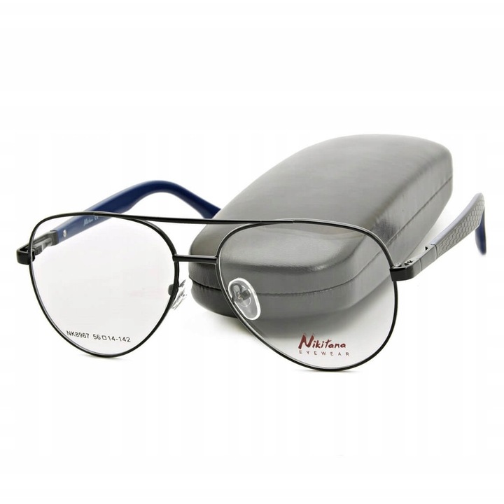 Ochelari corectivi unisex Nikitana STNK2, negru-albastru, 56x14x142mm, set etui si servetel