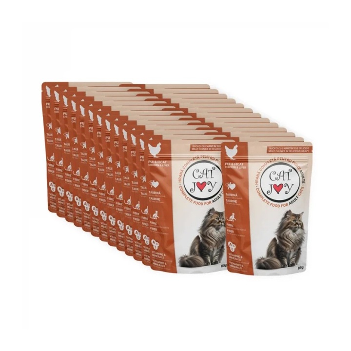 Set 24 buc x 85 gr Hrana umeda pentru pisici adulte Cat Joy cu pui & ficat in sos