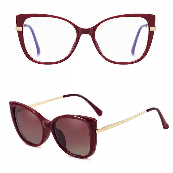 Rame ochelari de vedere Stylion, Cat Eye, filtru Blue Light + Clip-on polarizat, 54-17-141mm, metal