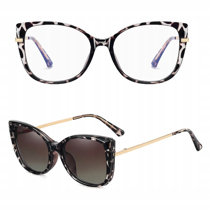 Ochelari de protectie calculator Stylion, Cat Eye, filtru Blue Light + Clip-on polarizat, 54-17-141mm, inox