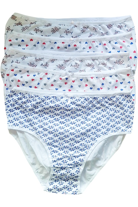 Chiloti dama, 100% bumbac Premium, StarFashion, set 5 bucati, imprimeu clasic, Multicolor, XL