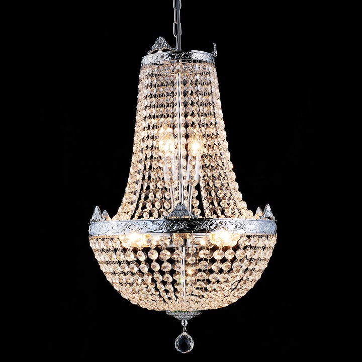 Candelabru metal argintiu sticla transparenta 40x70/184 cm