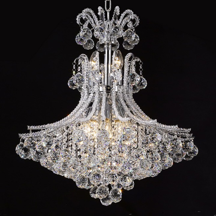 Полилей, прозрачно стъкло, желязо, 62x63 см, сребрист