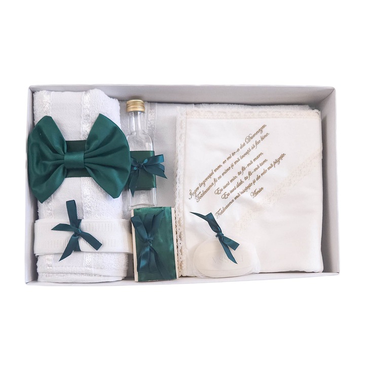 Trusou pentru botez, 7 piese culoare verde