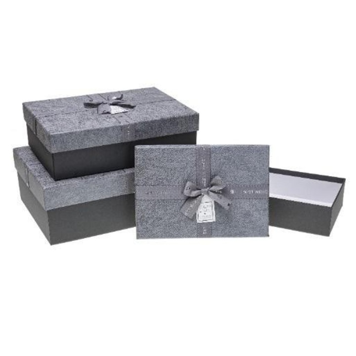 Комплект от 3 подаръчни кутии Rozette, правоъгълни, S:24.5x17x6.5см, M:29x21x9см, L:33.5x25x11.5см