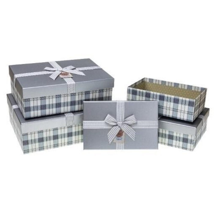 Set 4 cutii cadou Rozette, dreptunghiulare, 22.5x14.5x7.5cm, 25.5x17.5x8.5cm, 28.5x20.5x10cm, 31.5x23.5x11cm