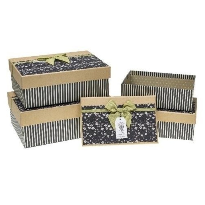 Set 4 cutii cadou Rozette, dreptunghiulare, 19.5x12.5x6.5cm - 25.5x18.5x10cm