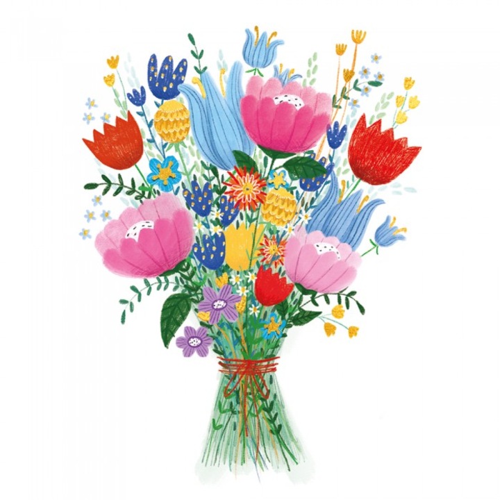 Felicitare patrata cu buchet de flori, Henry, 150x150mm