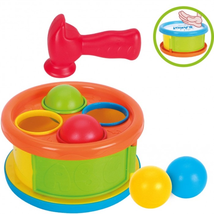 Интерактивна играчка за бебета Askato, барабан с топки, 12м+, многоцветен