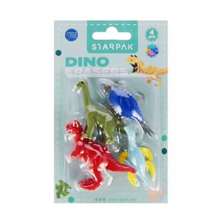 Set 4 radiere dinozaur, Starpak, multicolor, 10 x 15 x 3 cm