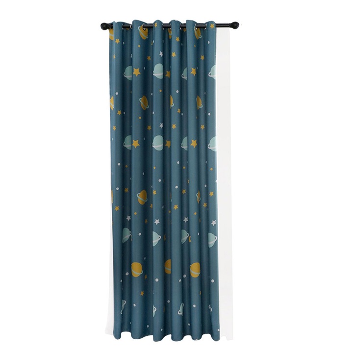 Poliészter függöny kék bolygó mintával, 100x200cm, 90% átlátszatlanság, 1 db-os készlet