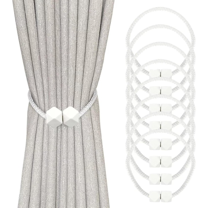 Bride magnetice pentru perdele Enforose, set de 6, lungime ajustabila, alb, 100x170cm