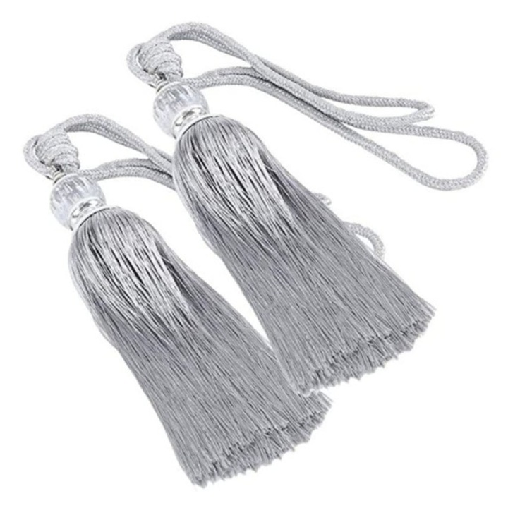 Set 2 Agatatori pentru Perdele cu Franjuri, Gri, 65cm