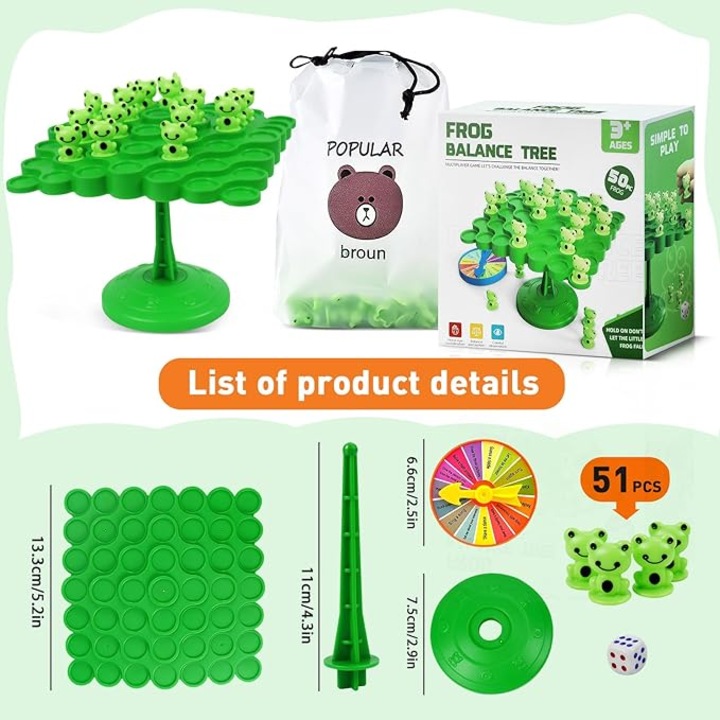 Игра за баланс с жаби, образователна, интерактивна, зелена, за деца 4+ години