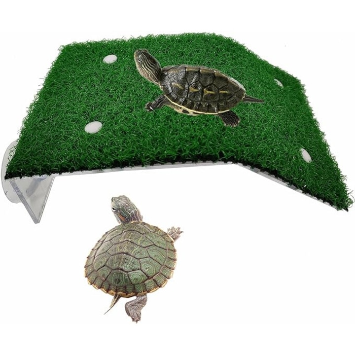 Platforma pentru acvariu broasca testoasa model, JENUOS®, Rampa pentru reptile, Plastic, Verde, 19.5x12x4cm