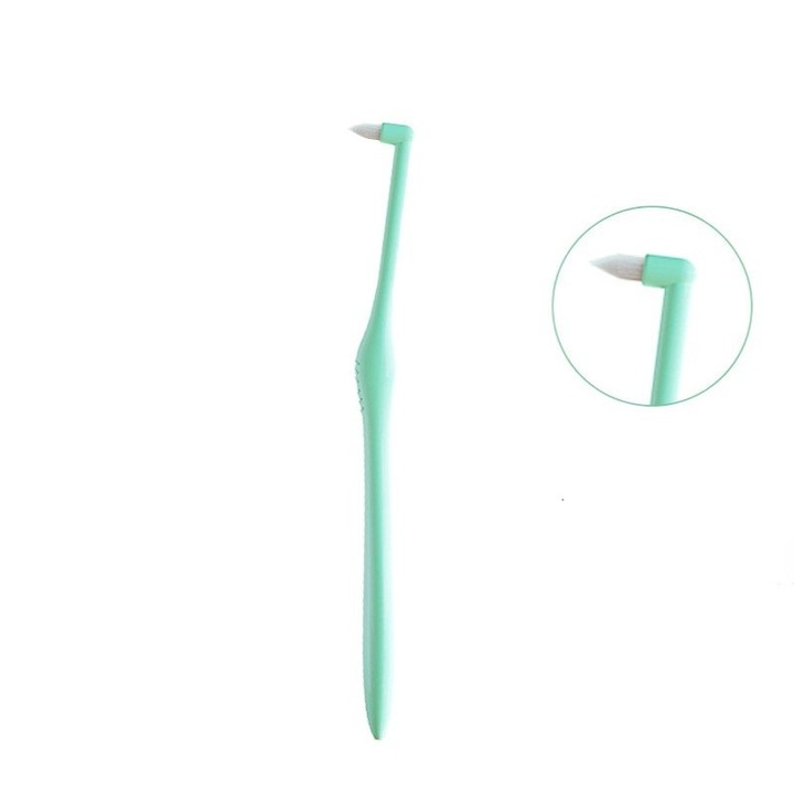Green soft-bristled interdental brush, sharp, single pack, for removing stains and repairing teeth