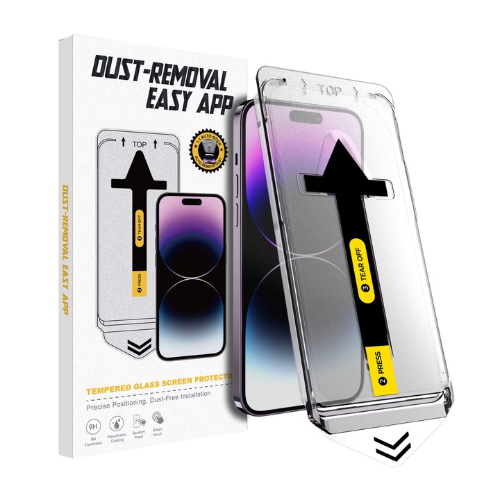 Üvegfólia iPhone13-hoz / iPhone13Pro-hoz / iPhone14-hez, egyszerű és gyors telepítés automatikus illesztővel 30 másodperc alatt, szabadalmaztatott Easy Install Kittel, telefonvédelem
