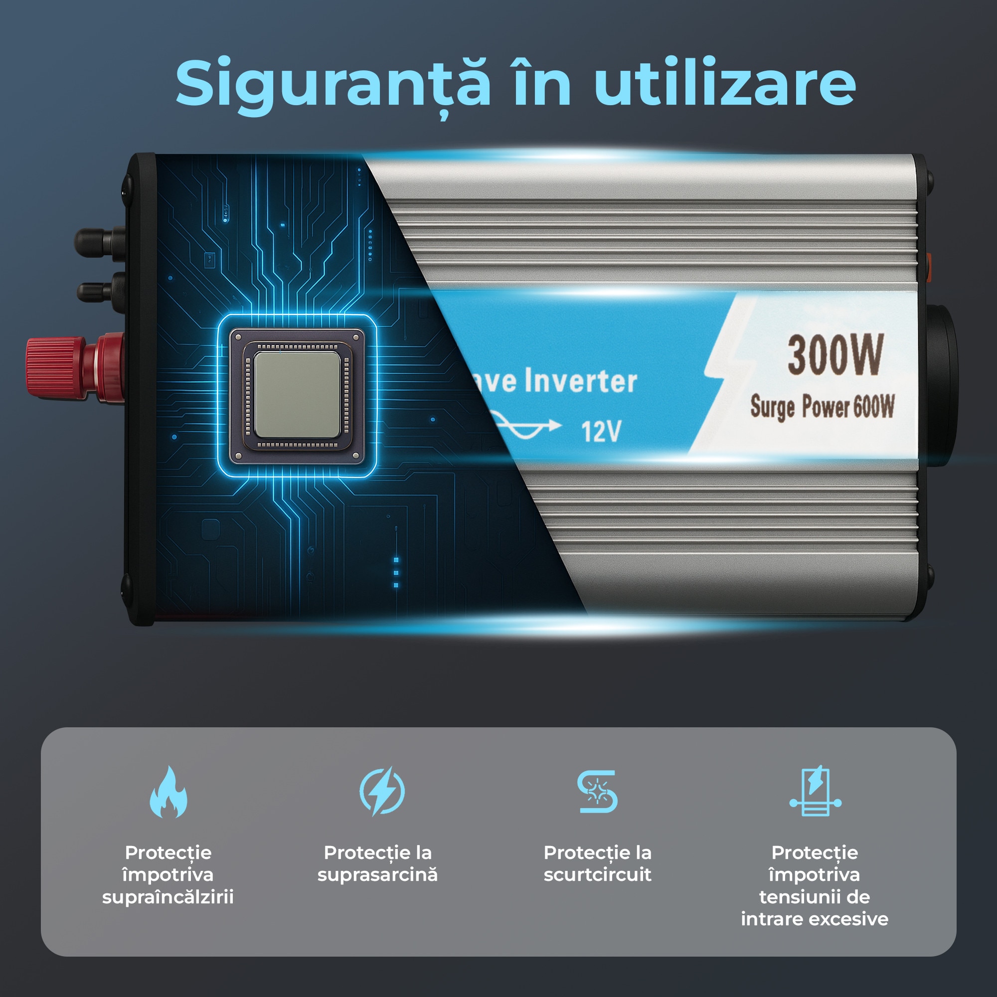 EXTRALINK Convertor de tensiune 12V 230V Invertor 300W Convertor de ...