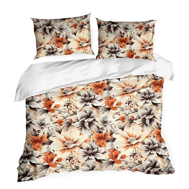 Lenjerie de pat NIKA51 cu motiv floral 160 x 200 cm Eurofirany crem inchis