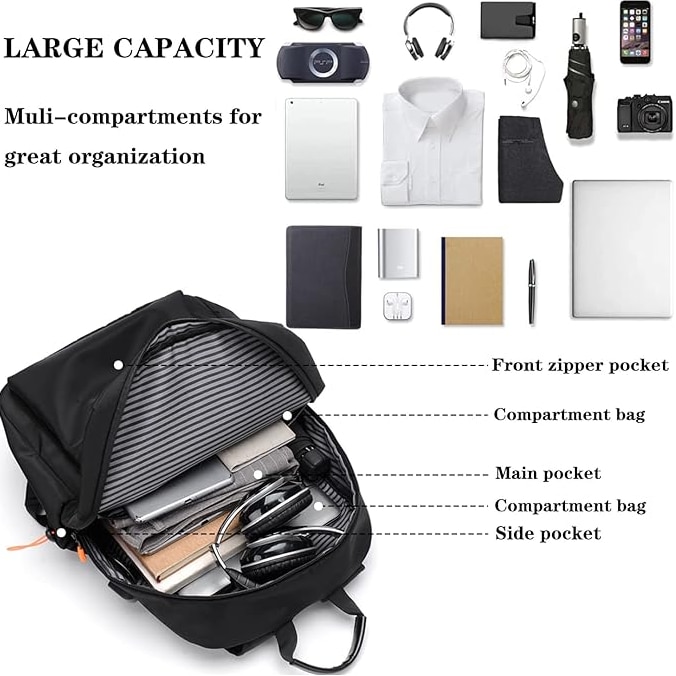 Rucsac laptop JRH, cu port de incarcare USB, Rezistent la apa, 15.6, Negru