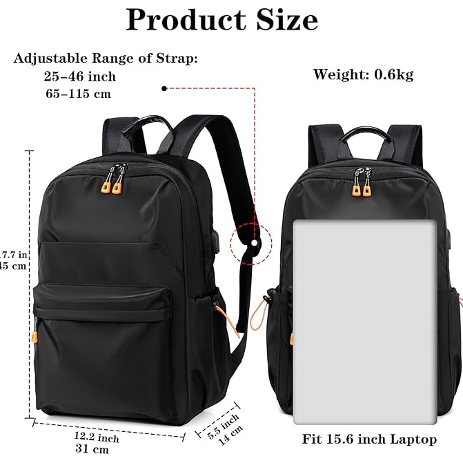 Rucsac laptop JRH, cu port de incarcare USB, Rezistent la apa, 15.6, Negru