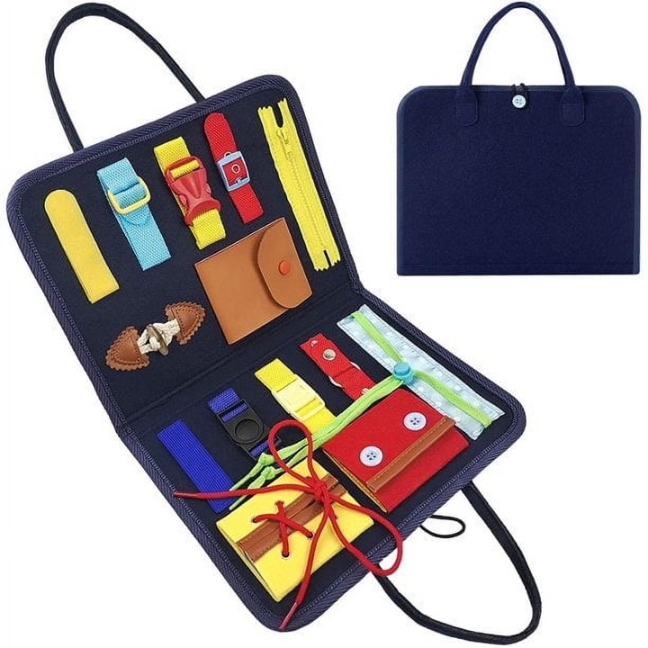Montessori oktatójáték, textil szenzoros térkép interaktív elemekkel, 1-4 éves korig, 14 db, Többszínű