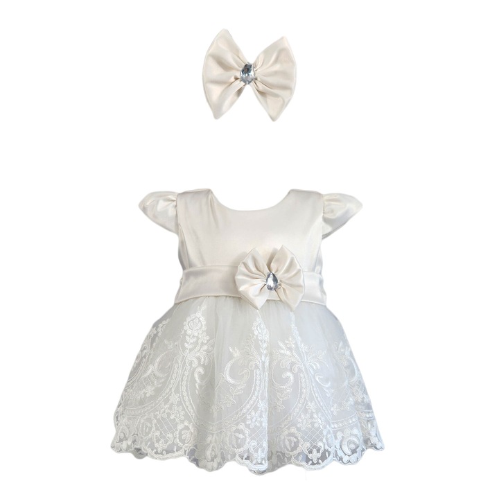 Rochita botez fetite eleganta, model Graceful Bloom, culoare alba, varsta 3-6 luni