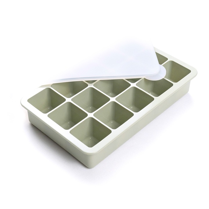 Форма за ледени кубчета, С капак, Хранителен силикон, 3,5 см × 3,5 см 15 броя, Зелен